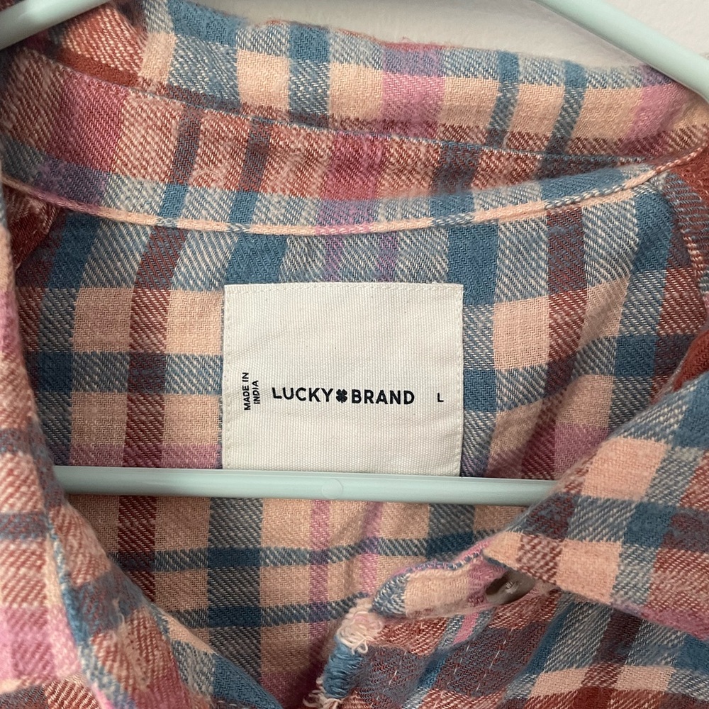 Lucky Brand Pink and Blue Plaid Shirt Size Large - Picture 2 of 10